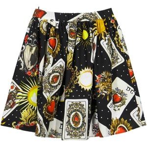 New- 100% AUTH Dolce & Gabbana Playing Cards Print Cotton Poplin Mini Skirt